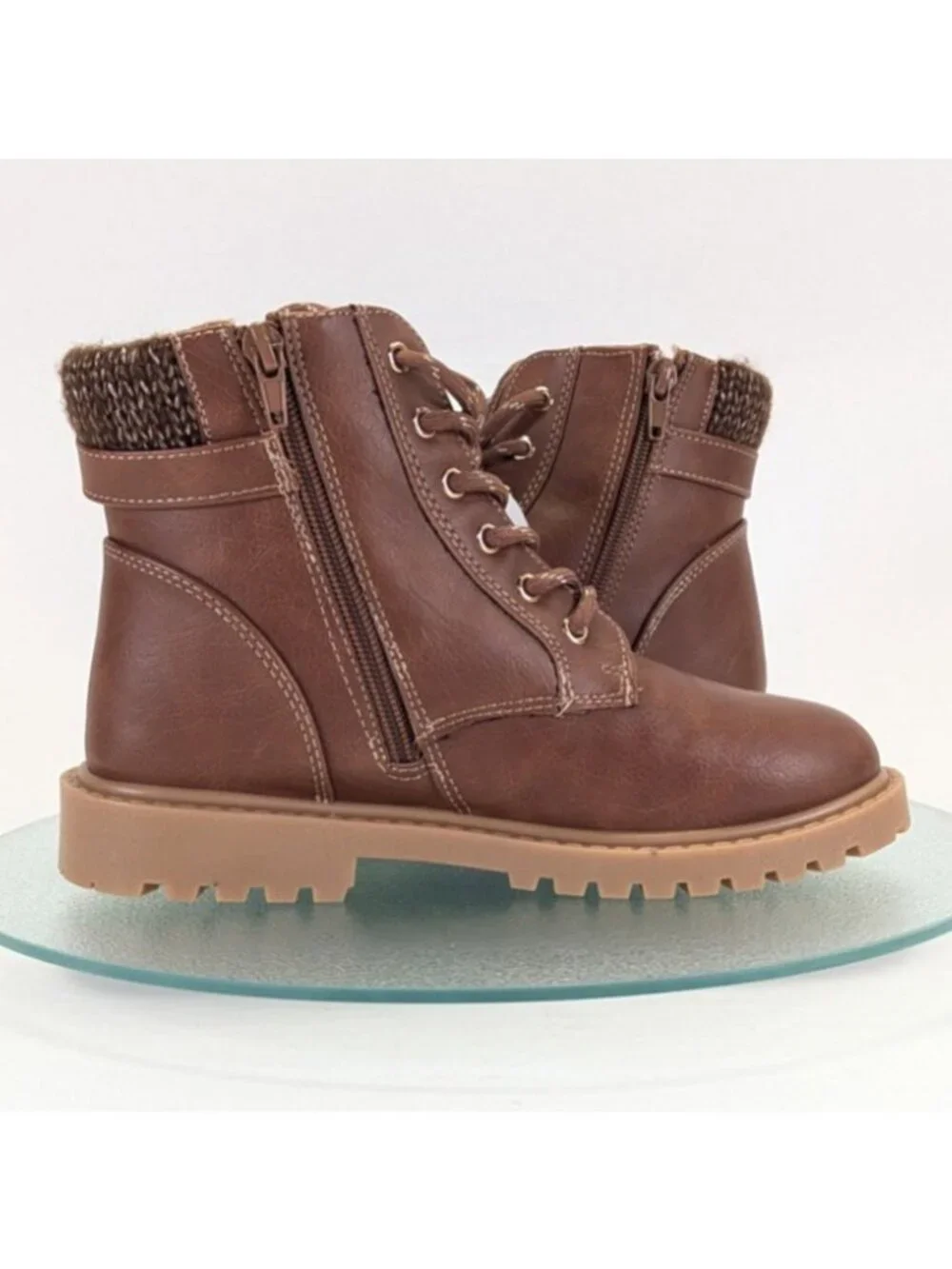 Jellypop Ariadne 2 Girls 3M Boots Cognac Faux Leather Knit Cuff Lug Sole
